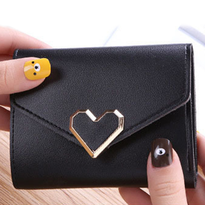 Fashion Heart Shaped Women's Short Money Bag Solid Color Designer Large Capacity Credit Card Wallet Student Coin Wallet