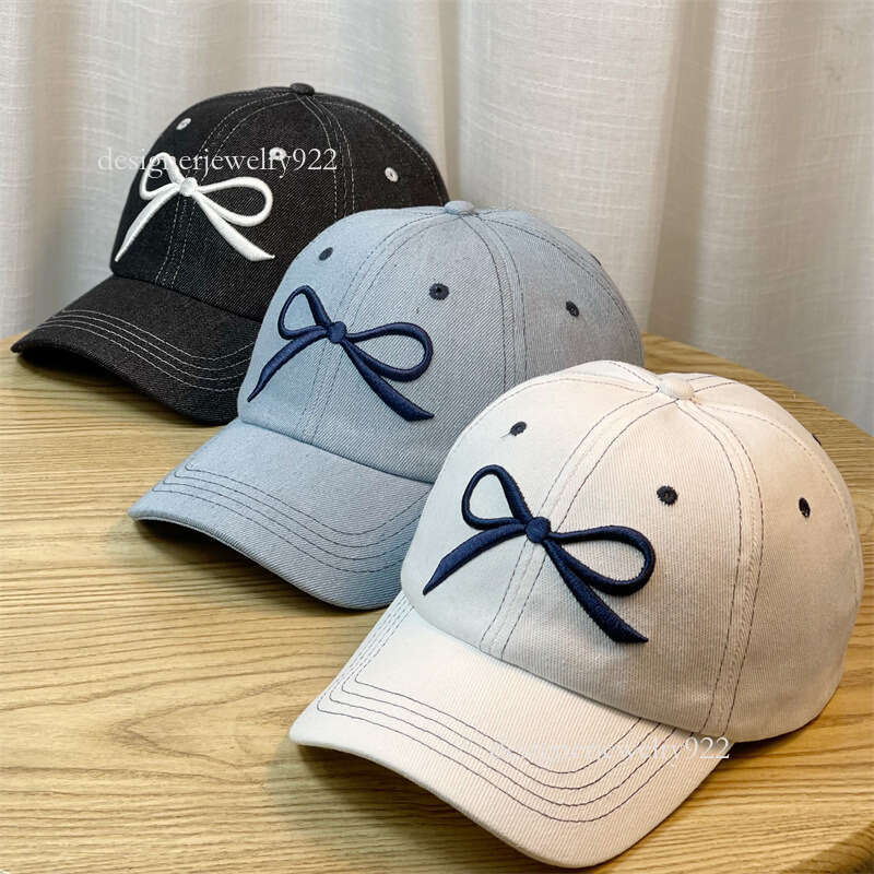 Butterfly designer bow denim baseball cap versatile visor wide brim for women girls sweet Christmas gift