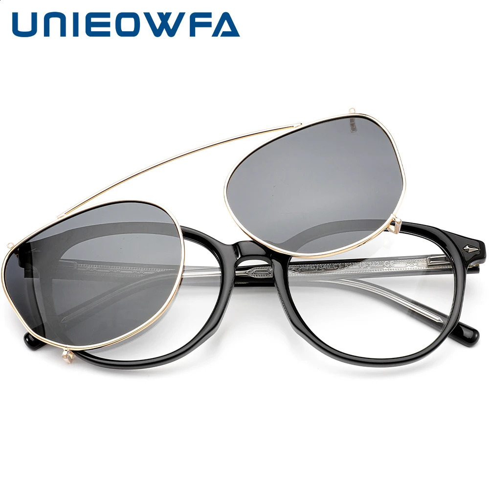Acetate Optical Prescription Eyeglasses Frame Women Retro Round Myopia Glasses Frame Polarized Magnetic Clip on Sunglasses 241105