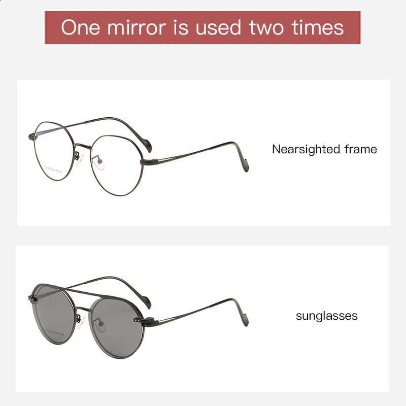 Myopia Glasses Male With Magnetic Sunglasses Clip Set Mirror Irregular Round Frame Retro Literary Fashion Glasses 241105