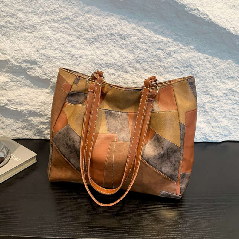 Designer Bag Patchwork PU Leather Casual Tote Bags For Women, Large Capacity Commuting Shoulder Bag, Ladies Handbags For Travel Shopping