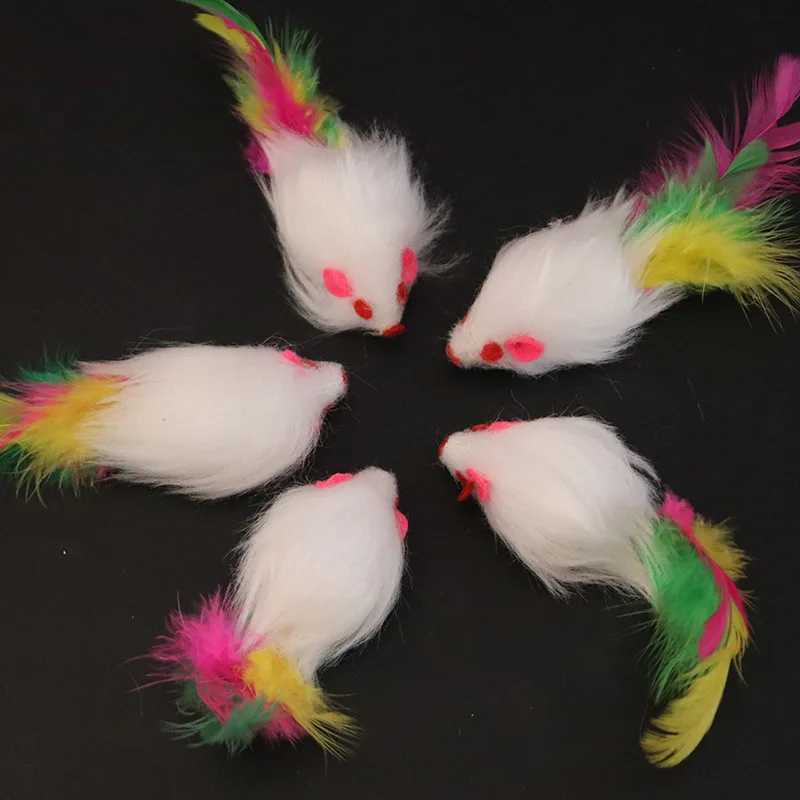 1 cat toy interactive cute soft wool fake mouse colorful feathers fun game training toy cat kitten pet supplies Y250412
