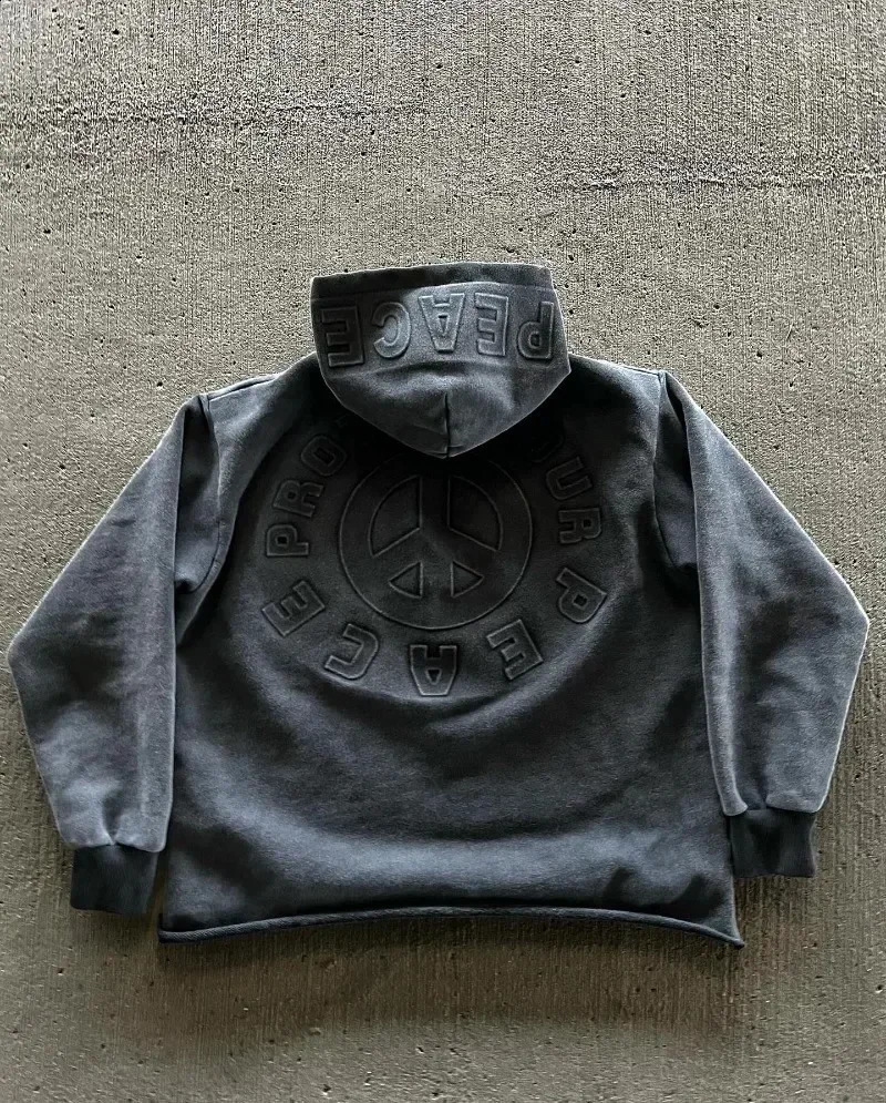 High Street Trend Vintage Alphabet Embroidery Hoodie for Men Y2k Goth Harajuku Fashion Coat Couple Casual Loose Sweatshirt 241105