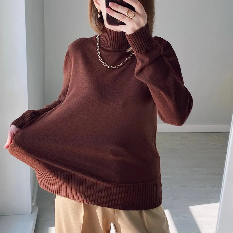 Turtleneck Solid Sweater Women Fashion Stretch Tops Knitted Pullovers Long Sleeve Bottoming Knitted Simple Chic Clothes 241105