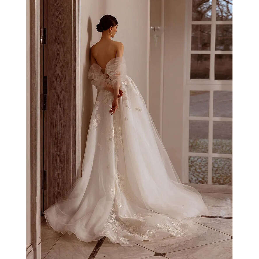 Modern Wedding Sweetheart Dressoff Shoulder A E Lace Appliques Boho Bride Gown Backless Sweep Train Vestido Denovia 6660311