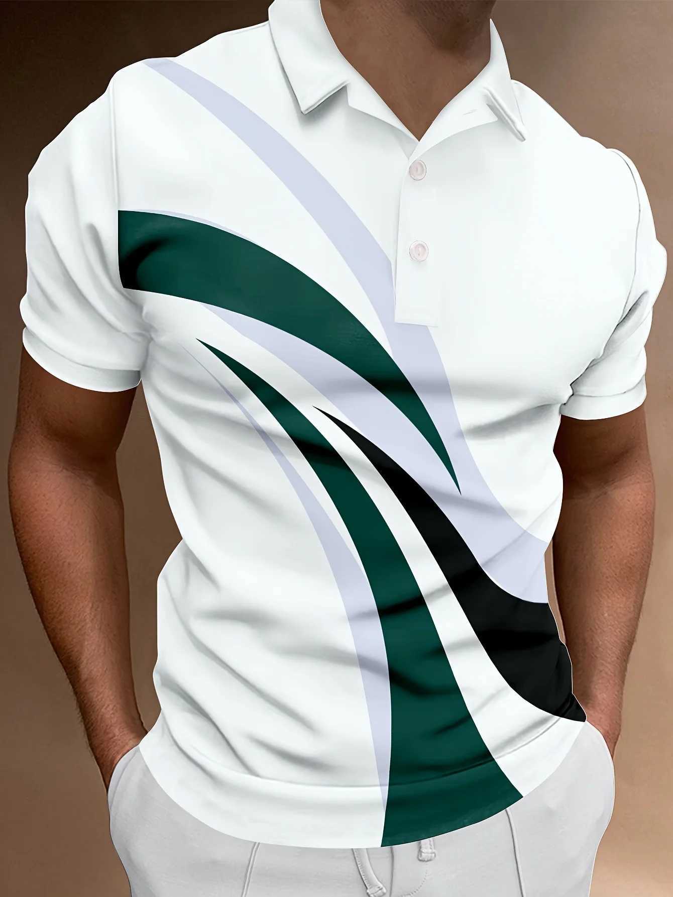 Mens Summer Fashion Short Slip Sport Collar Top Mens Casual 3D Digital Printed Button Top. W241104