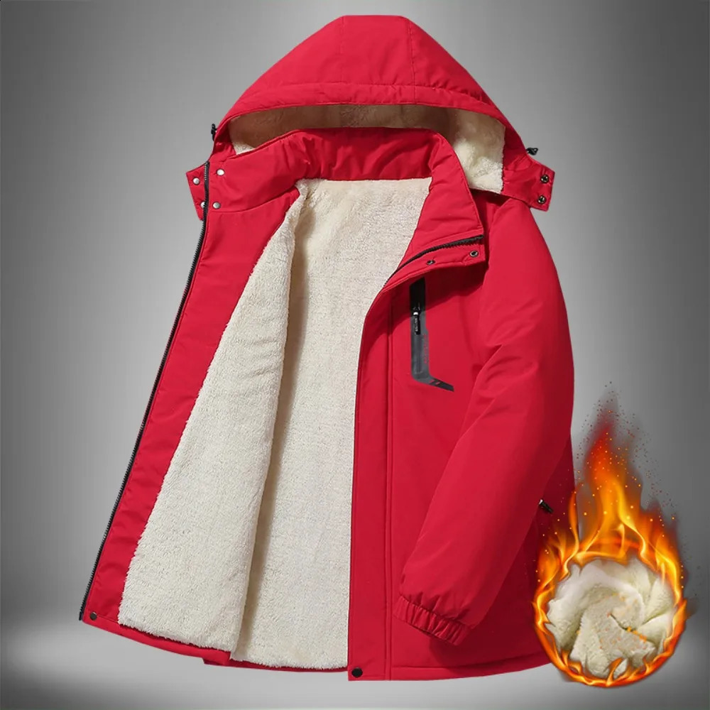 Mens Winter Thick Warm Hooded Jacket Fleece Lining Windproof Waterproof Parka with Removable Hood Military Coat 241105