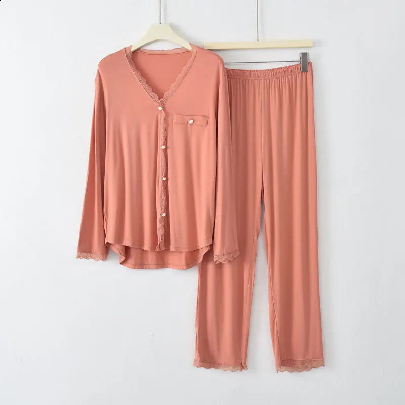 Women Sets Pajamas Sleepwear Long-sleeved Nine-point Pants suit Womens spring Autumn Casual Cardigan Home Service 241105