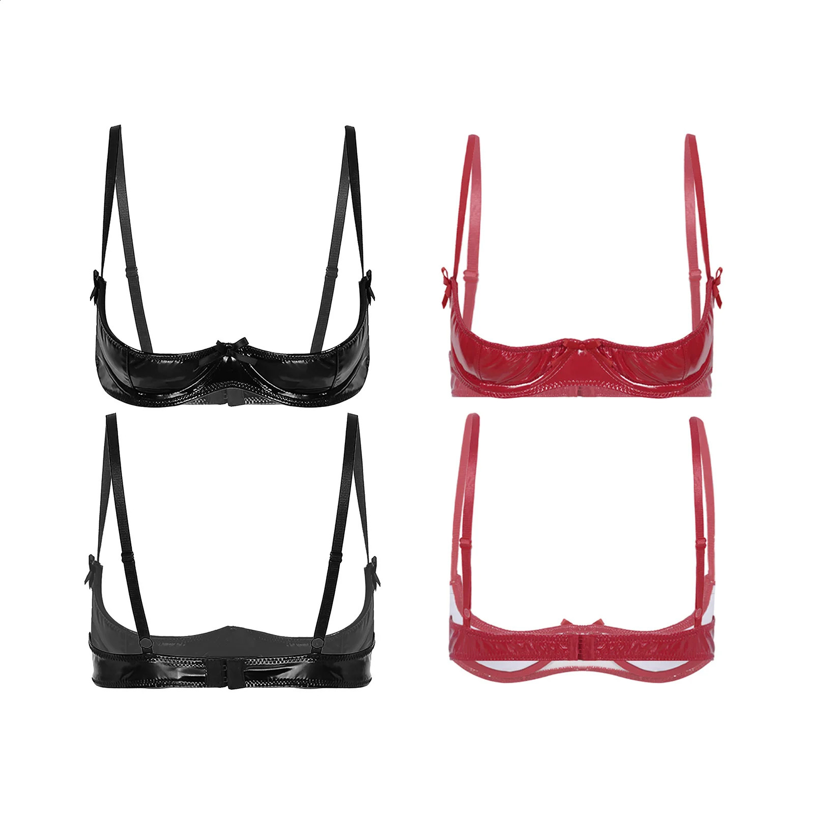 Women Sexy Wetlook Patent Leather Bra Erotic Breast Exposing Ladies Open Cup Latex Tops Porn Nightwear Llingerie 241105