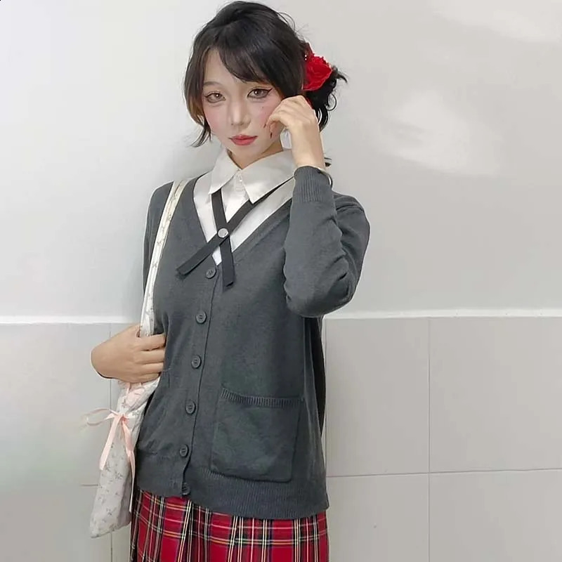 Sweet Wind Sweater Spring and Autumn Vneck Cotton Knitted Academy Style JK Uniform Cardigan Student Girl Role Play 241105