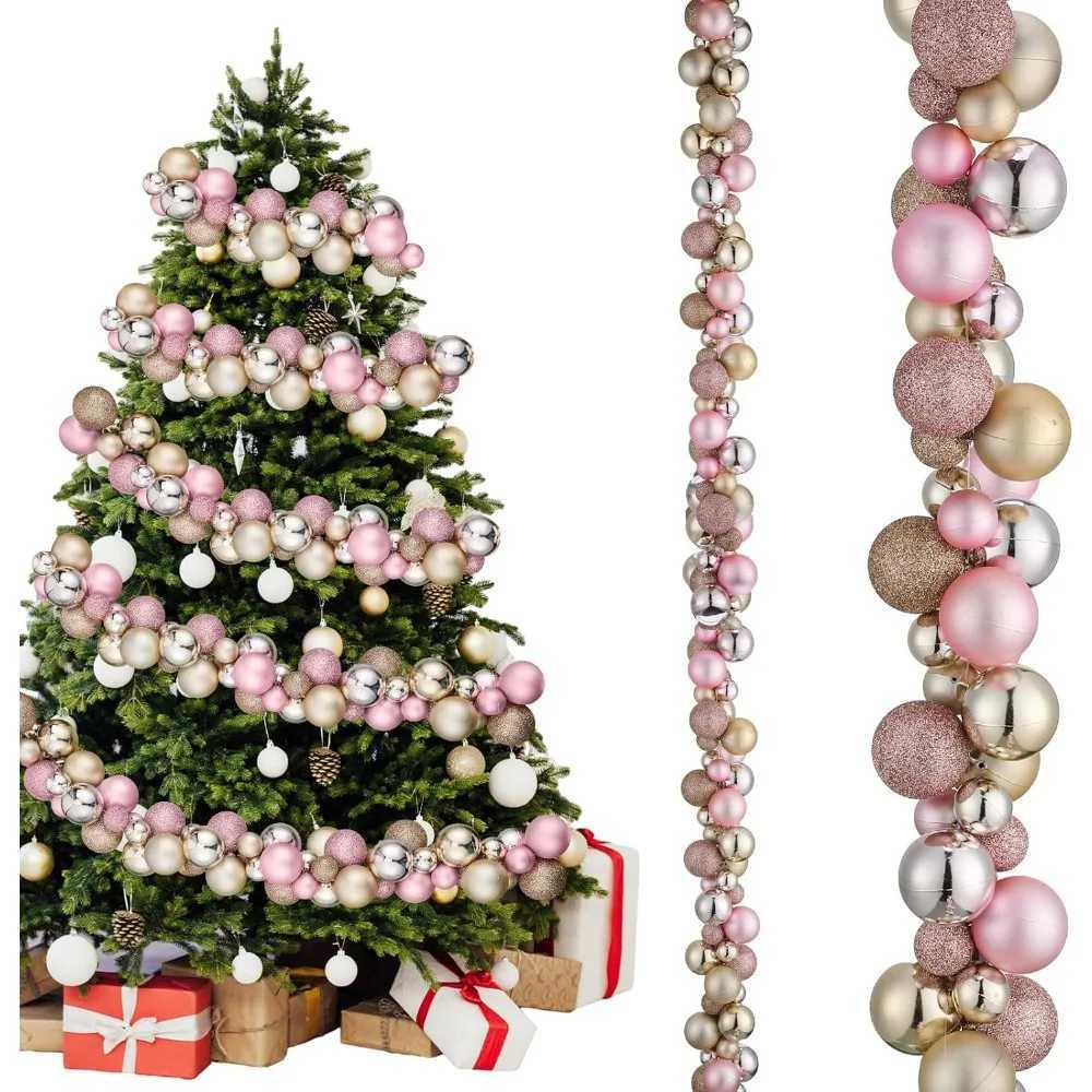 Christmas Ball Garland 27.9 ft Hanging Ornaments Xmas Balls Decorations Glitter Xmas Bulb Garland Christmas Hanging Tree DecoXJ241026