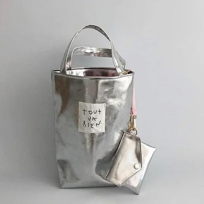Y2K vintage Korean silver shoulder small wallet handbag womens handbag cross body bag womens silver handbag 241105