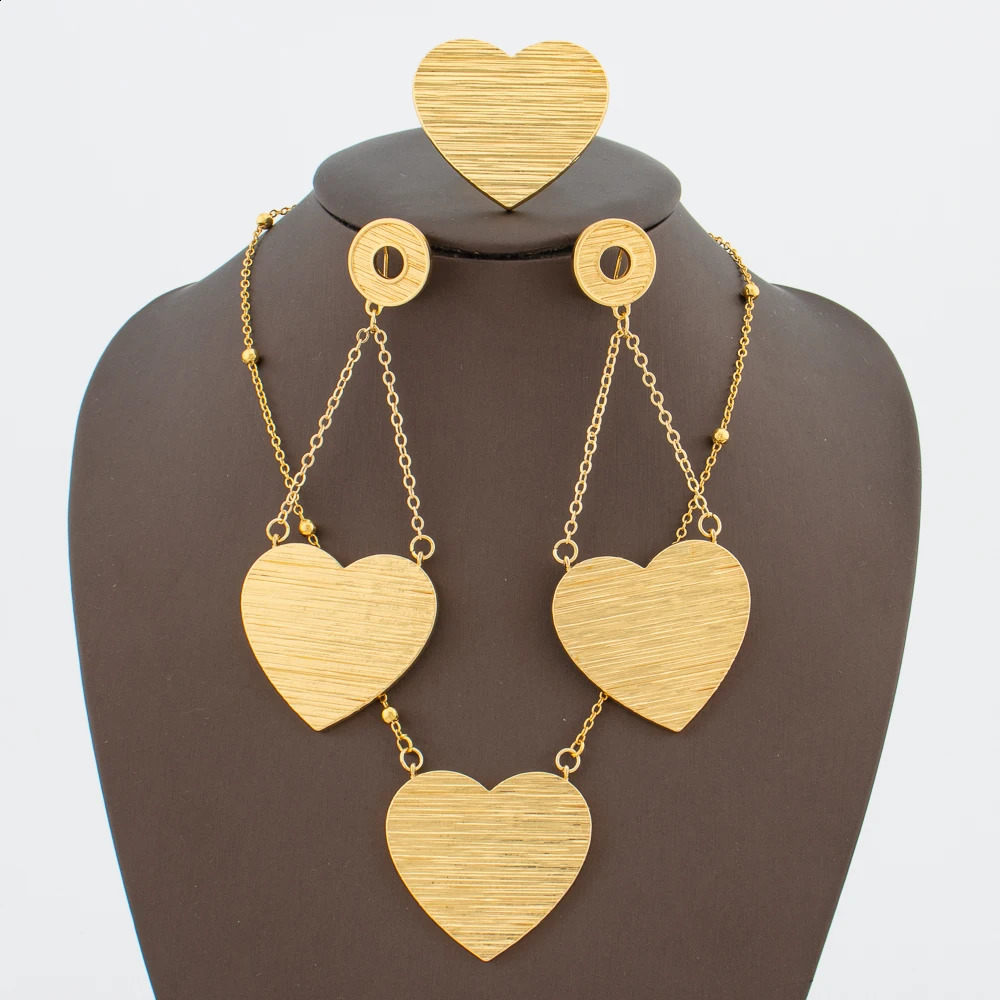 African Jewelry Set for Women Gold Plated Earrings and Pendant Necklace Wedding Party Jewellery Tassel Earrings and Necklace Set 241105