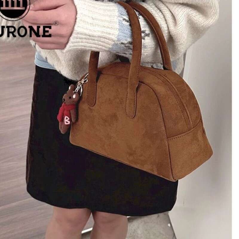 Designer Bag JIAERDI Vintage Brown Bowling Bag Women High Street Velvet Chic Casual Y2k Hand Bag Ladies Retro Harajuku Handbag Purse 2024 handbag