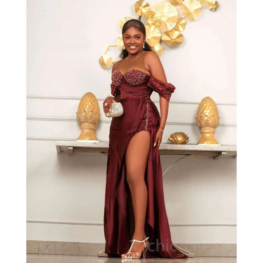 Aso Arabic Sheath Ebi Sexy Prom Dress Beaded Satin Bridesmaid Evening Formal Party Second Reception Birthday Engagement Gowns Dresses Robe De Soiree Z