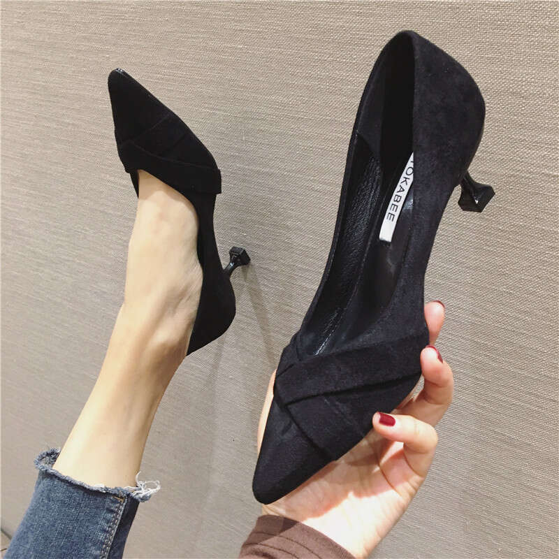 2023 Spring New Fashionable Versatile Pointed Shallow Mouth Fine Custom Women's 6Cm High Heels Work Interview Shoes
