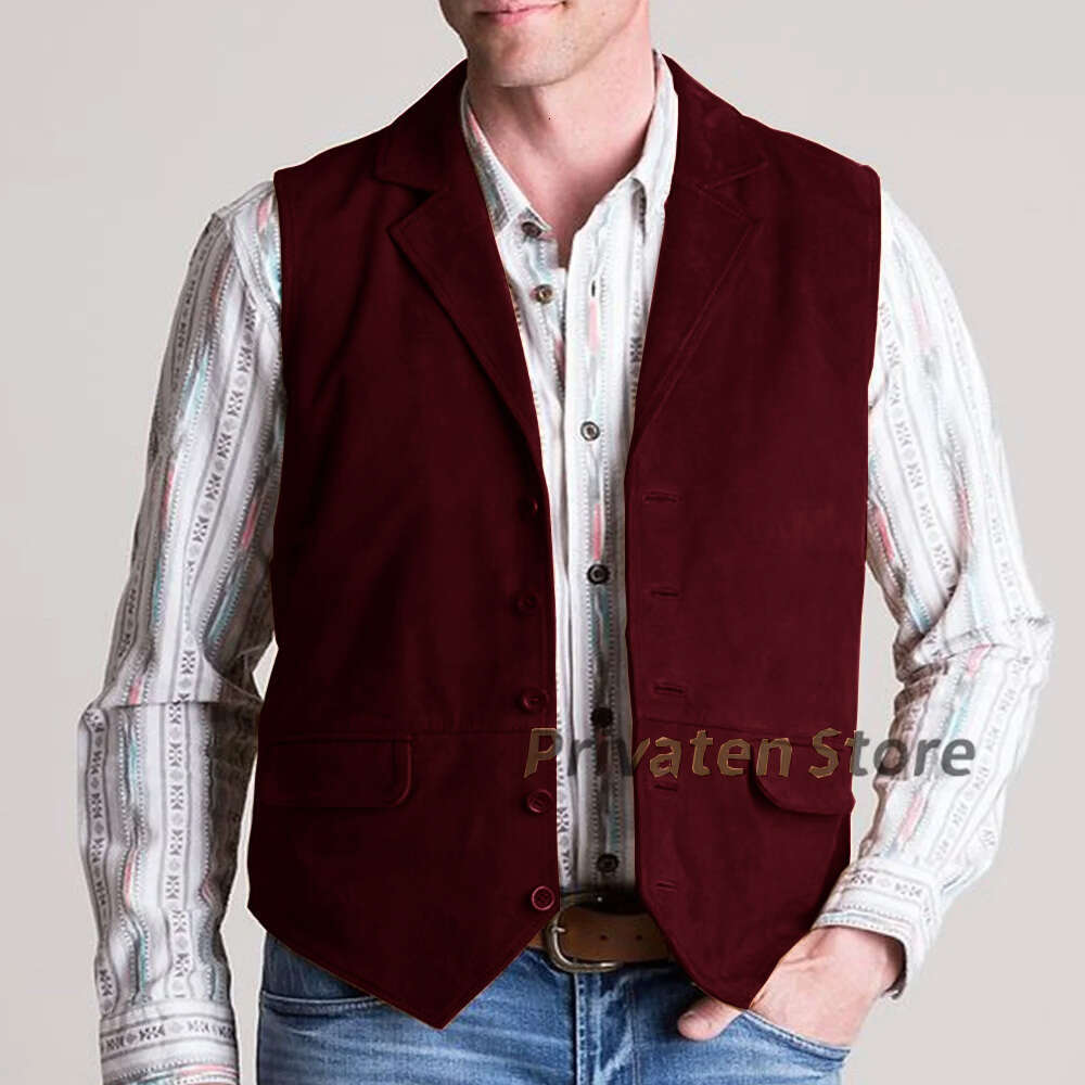Men's Vest Suede Notched Lapel Single Breasted Casual Steampunk Jacket Plus Size Solid Button Cardigan Colete Mascuo