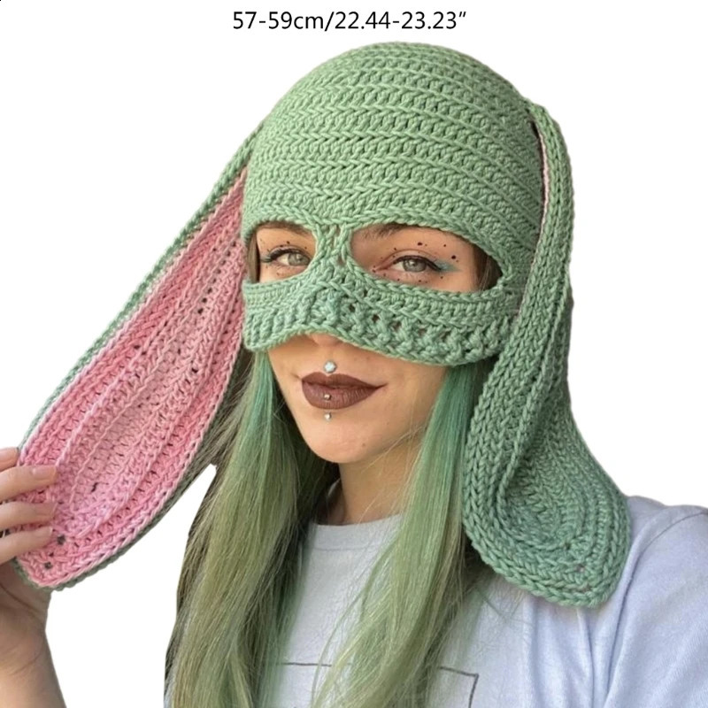 Novelty Rabbit Ears Hat Knitting Balaclava for Women Winter Warm Mask Adult Cosplay Party Costume Camping 241105