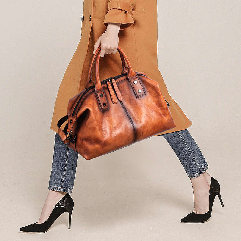 2024 OLOEY New Hand Painted Women Handbag Genuine Cowhide Leather Dumpg Large Capacity Vintage Top-Handle Bag For Female