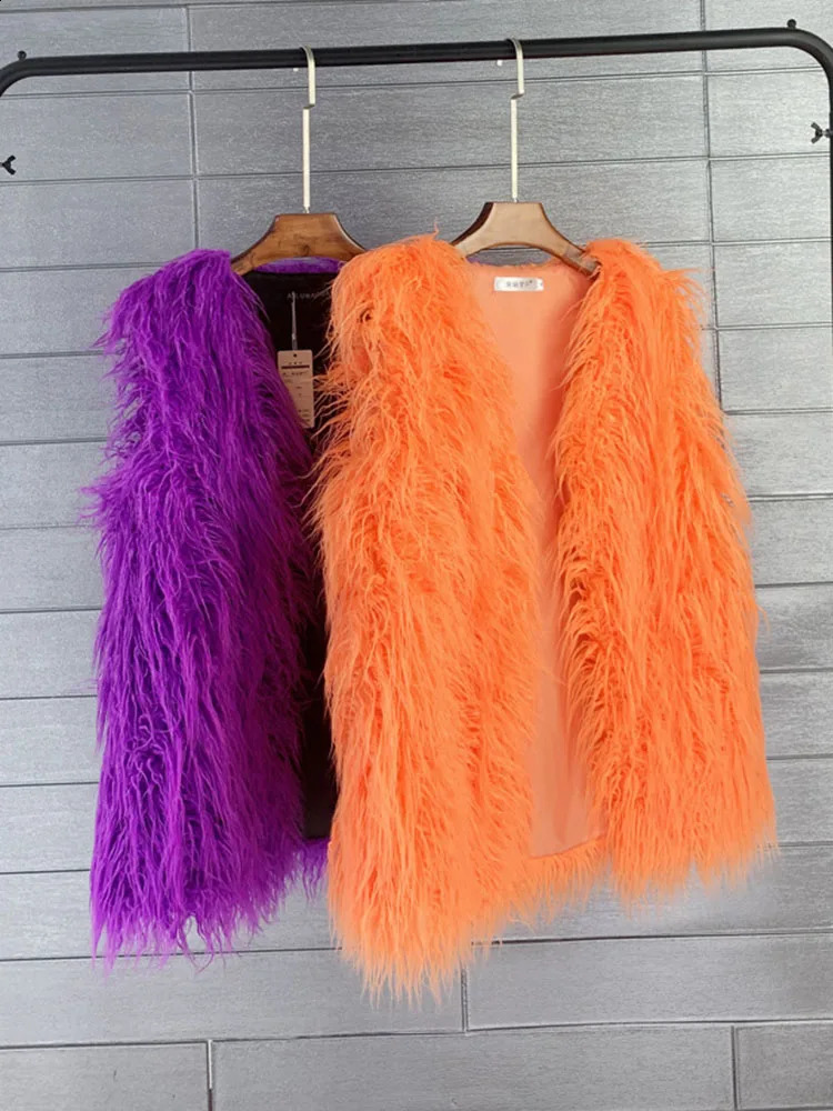 ZADORIN Fashion Winter 75cm Long Fluffy Faux Fur Vest Women Colorful Faux Mongolia Sheep Fur Gilet Fur Jackets Women Coats 241105