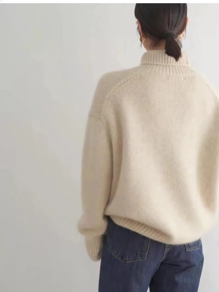 Elegant Solid Color Turtleneck Knitted Women Sweater Casual Long Sleeve Loose Warm Pullover 2024 Autumn Female Streetwear 241105