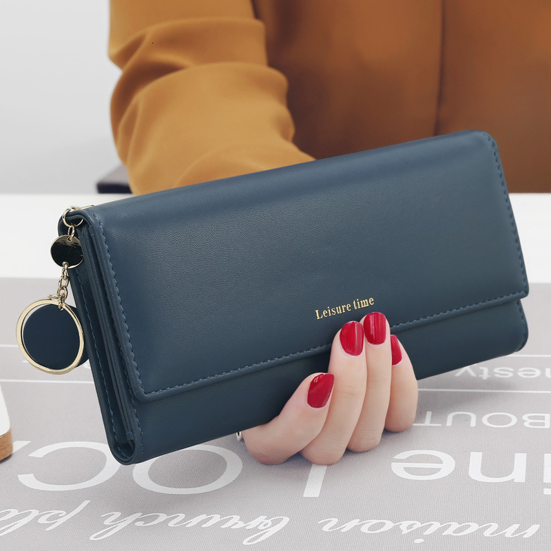 Fashionable Women's Wallet Brand Designer Letterhead Long Three Fold Wallet Wallet Fresh Leather Women's Handheld Card Holder
