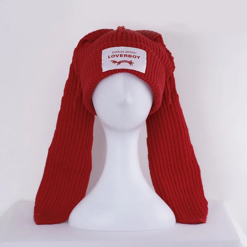 HandmadeLong rabbit Ear Wool Hat To Keep Warm in Autumn and Winter Korean Solid Color Long Knitted 241105