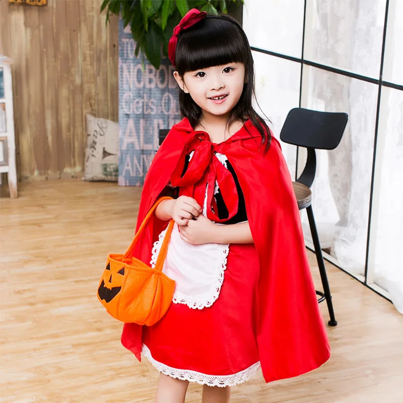 Halloween Little Red Riding Hood Girl Costume and Horn Princess Dress Christmas Childrens Performance Ball Fairy Tale Costume 241105