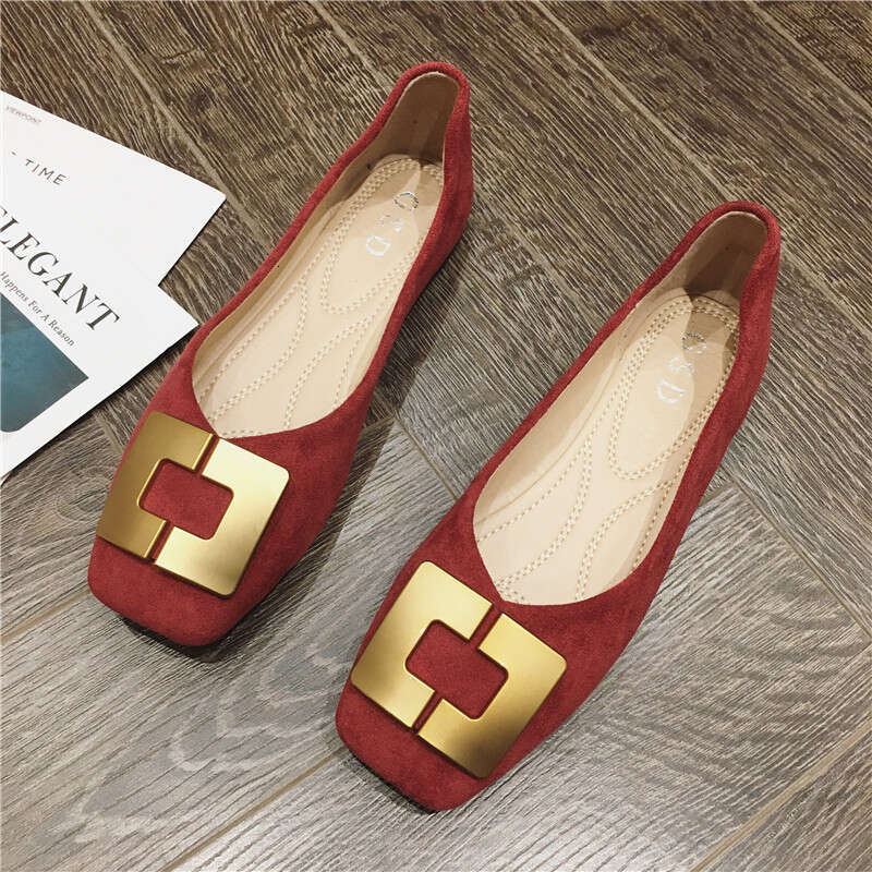 Korean Version Soft Soled Women's 2023 Spring New Versatile Ladies' Suede Square Toe Shallow Mouth Flat Sole Follow-Up Shoes For Women
