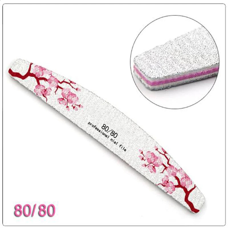 50 Pcs 80-240 Grit Half Moon Nail File Flower Print Washable Manicure Files Buffer Professional Gel Polish Pedicure Tools 241105