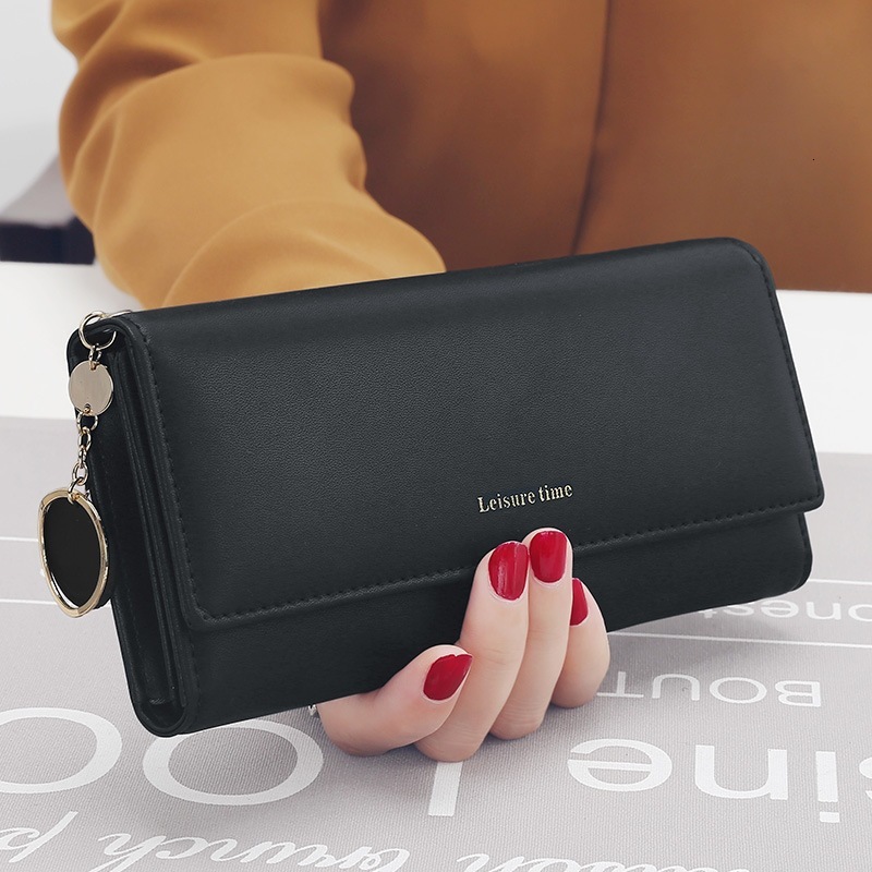 Fashionable Women's Wallet Brand Designer Letterhead Long Three Fold Wallet Wallet Fresh Leather Women's Handheld Card Holder