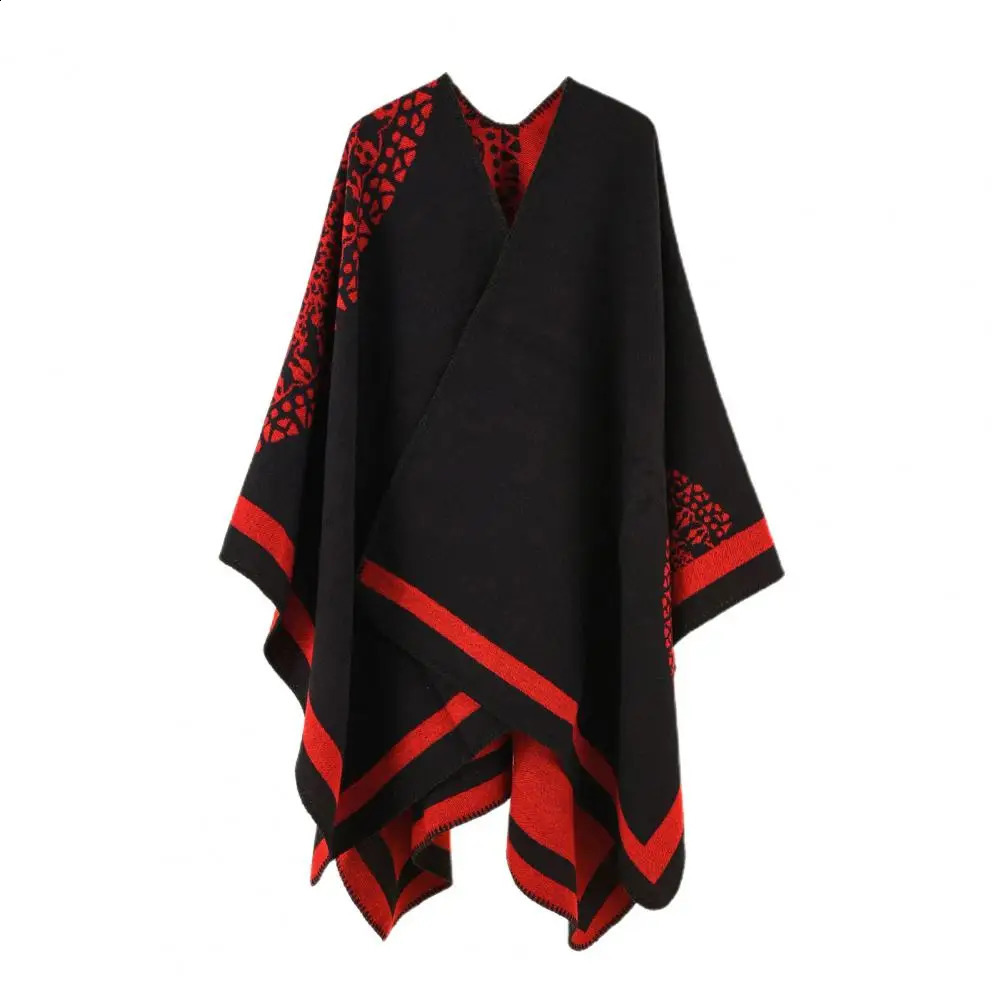 Poncho Coat Thickening Patchwork d Cashmere Split Shawl Cloak Scarf Soft Touching Women Cape y 241105