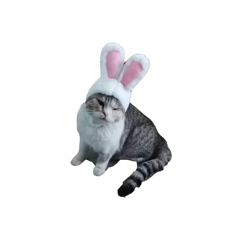 White rabbit ears hat dog cat pet headgear cute bunny headwear costume performance photoprops pink warm hood festival cosplay popular simple 5 23hy