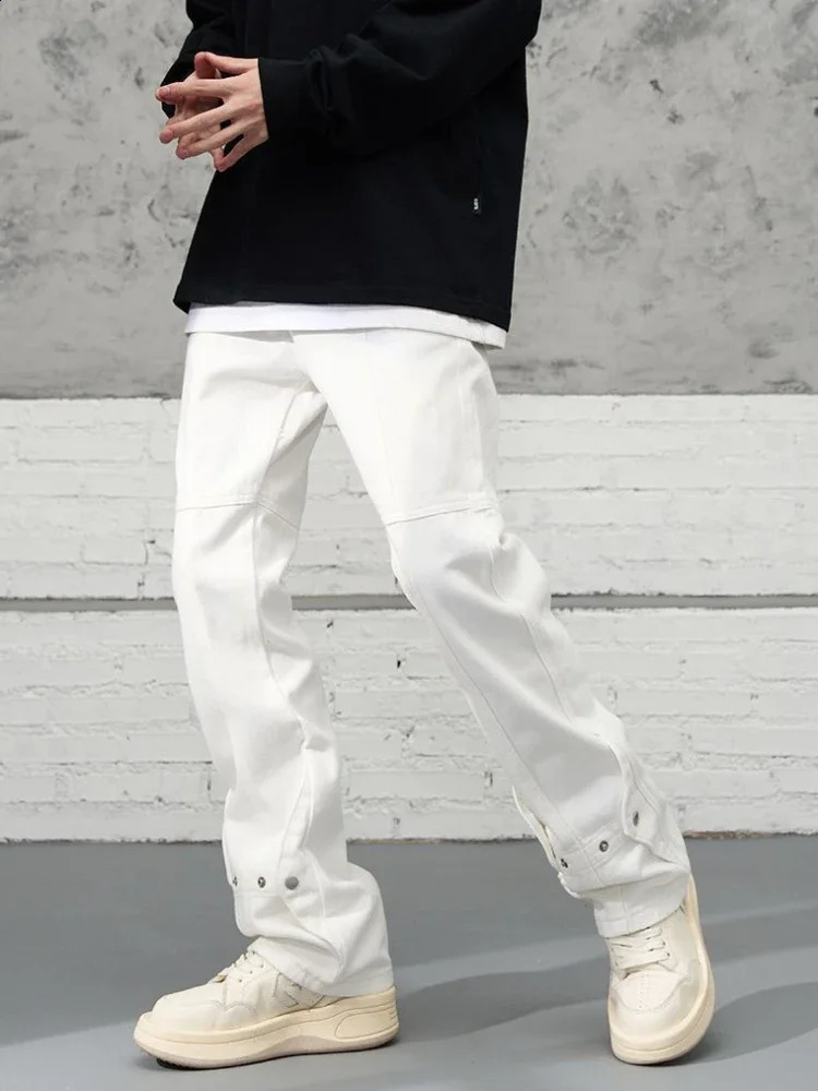 Trousers Bootcut Flared Man Cowboy Pants Hip Hop Mens Jeans White Y2k Vintage ner Baggy Stylish 90s Streetwear Loose 241105