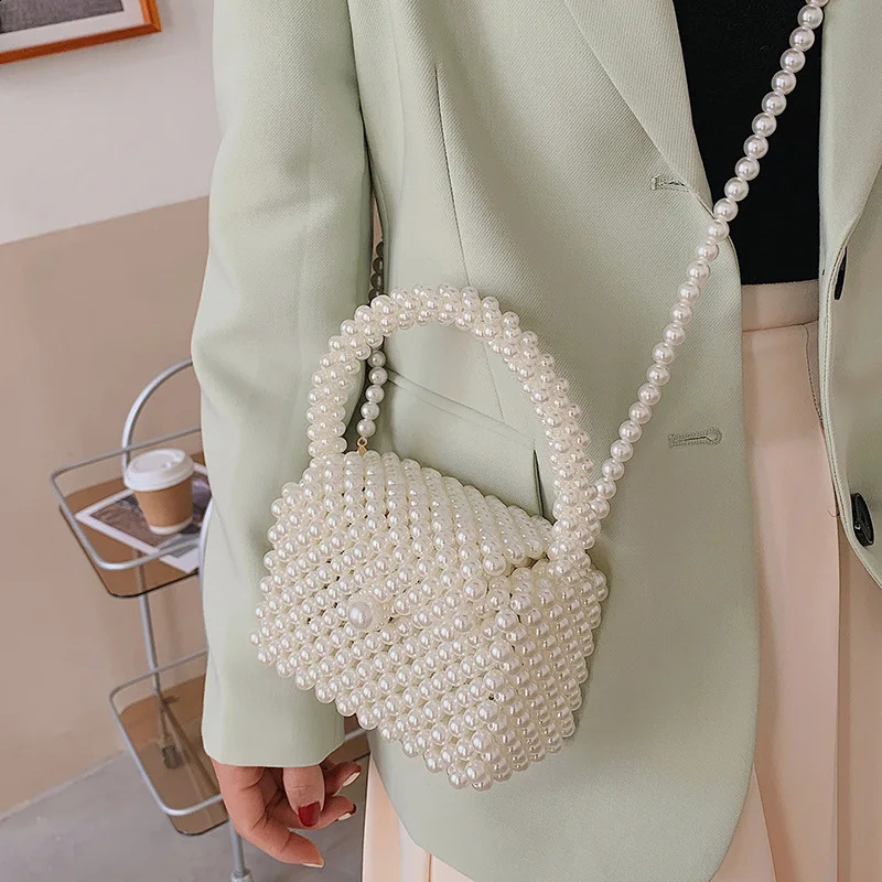 Pearl handbag womens horizontal small wallet handbag womens beach flip phone womens pearl shoulder bag 241105