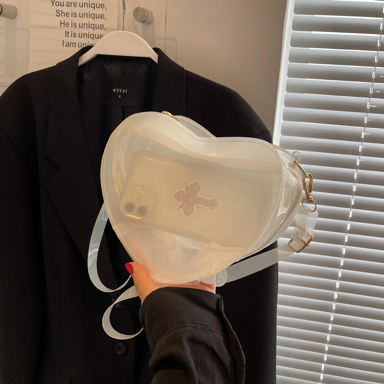 Women Small Y2k Pink Ita Backpack Cute Bear Backpack Children Mini Animal Bag Fashion Female Personality Transparent Backpack 241104