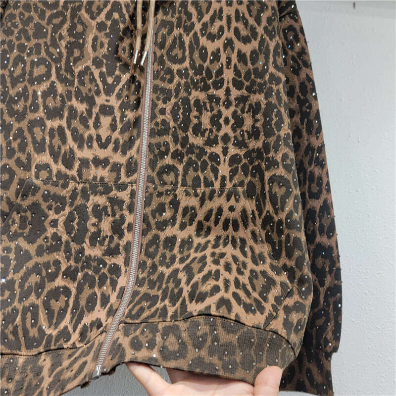 Leopard print loose designer hoodie casual set sportswear women's two-piece set fashionable cardigan zipper hoodie+pants two-piece set