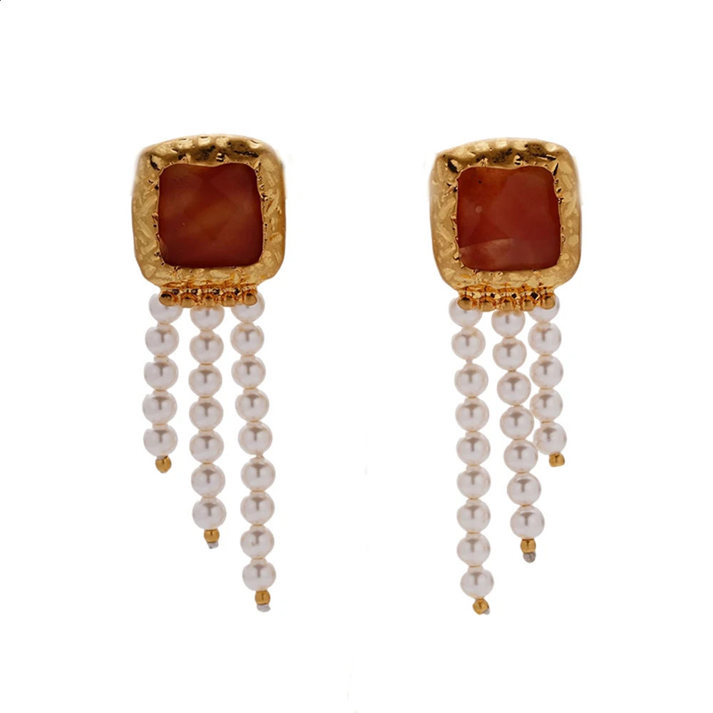 Wealthyboo Trend Metal Enamel lmitation Pearl Tassels Pendant Earrings For Women Elegant Party y2k Accessories 241105