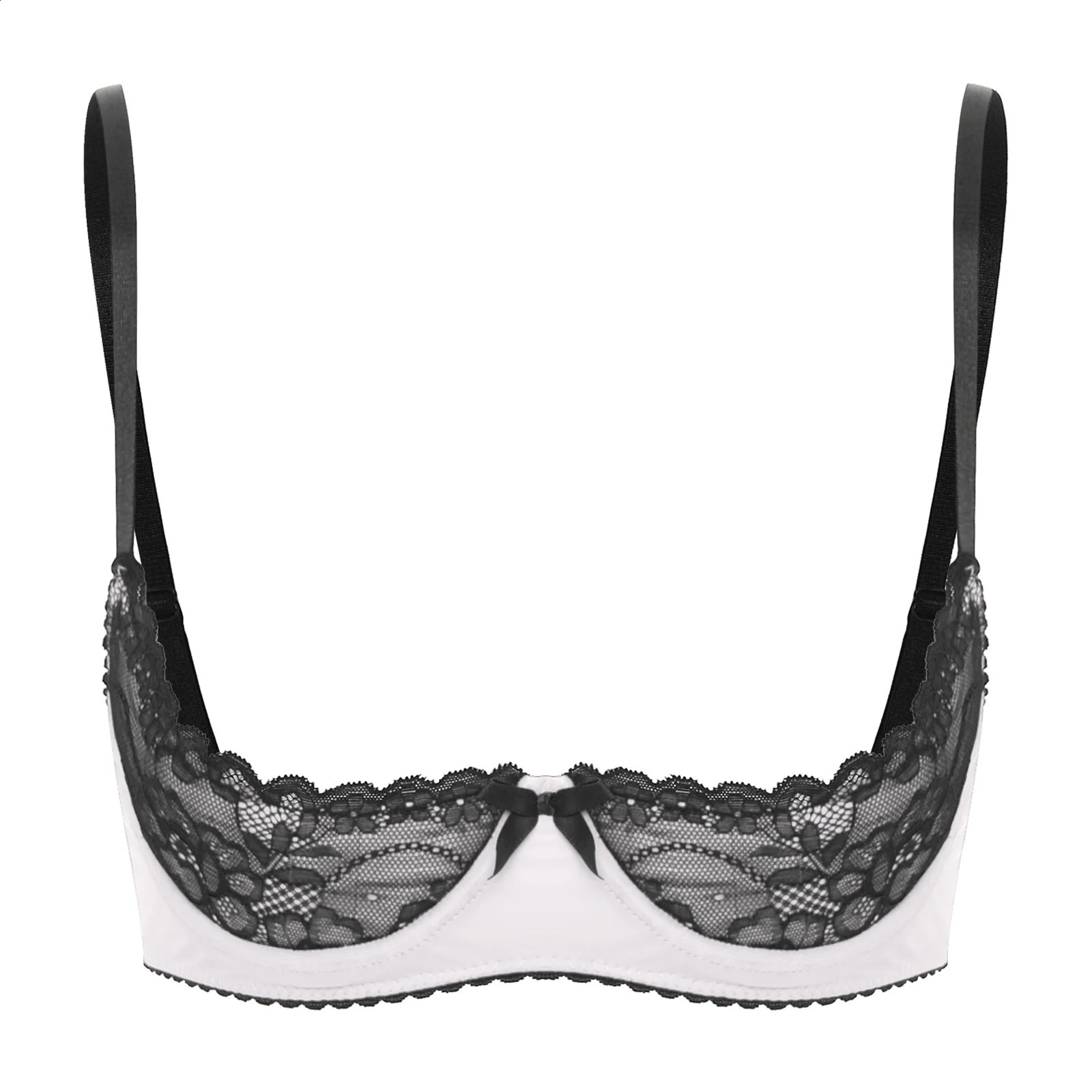 Womens Ladies Sexy Lace Underwire Bra Top Underwear Seethrough Push Up 14 Cup Unlined Bare Exposed Breast Erotic Lingerie 241105