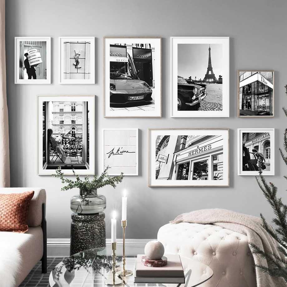 Fashion Paris Vintage Race Car Lady Black White Nordic Posters And Prints Wall Art Canvas Painting Wall Pictures For Living RoomXJ241104