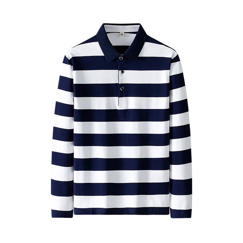 Basic Striped Long Sleeve Tshirts 2024 Spring Autumn Casual Turndown Collar Mens Clothing Fashion Button Commute Polo Shirts 240403