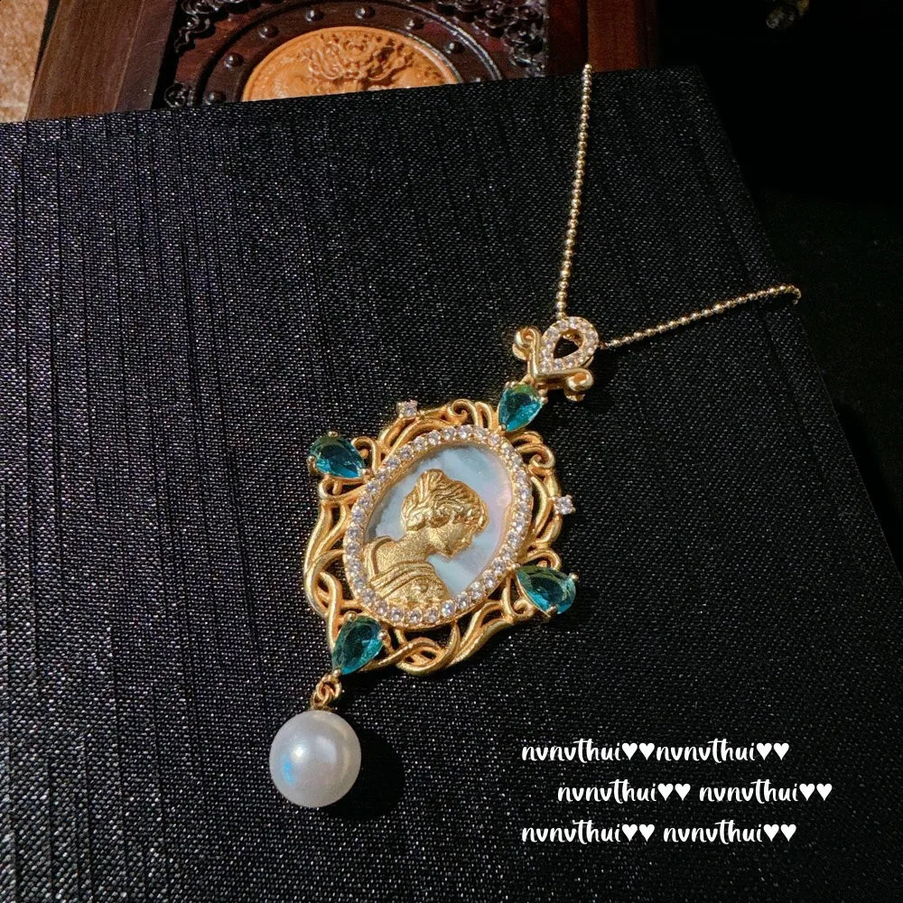 Original 18K Gold Plated Exquisite Carving Goddess Face Jewelry Sets with Zircon Court Style Retro Women Ring Earring Necklace 241105