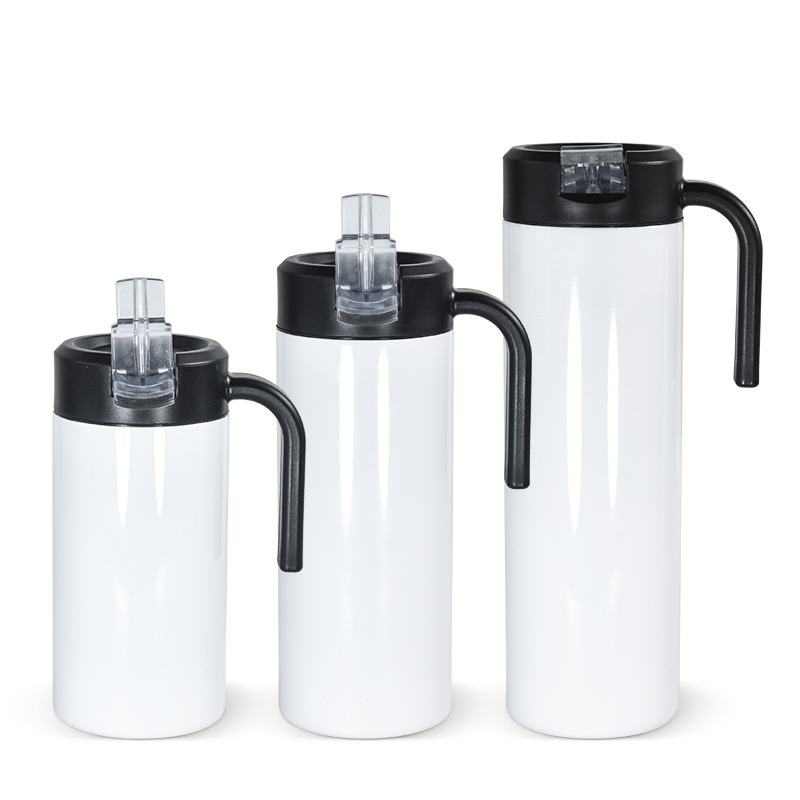 sublimation 12oz 15oz 20oz straight Tumbler with straw lids black handle Stainless Steel Tumbler Vacuum Insulated Cups