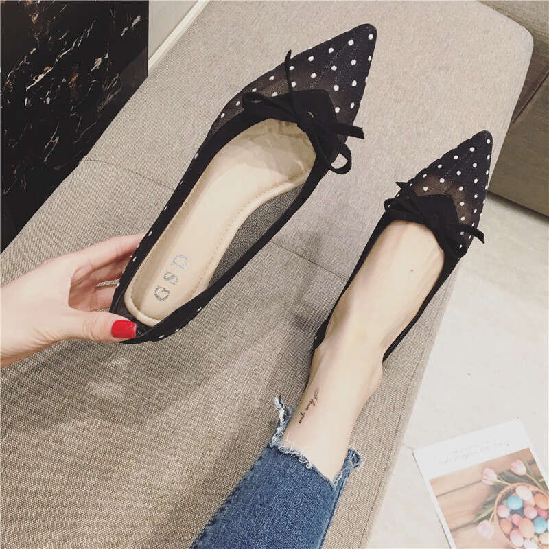 Korean Version New Single Shoe Women 2023 Versatile Fashion Breathable Pointed Shallow Mouth Mesh Fabric Flat Bottom Women's Scoop Shoes