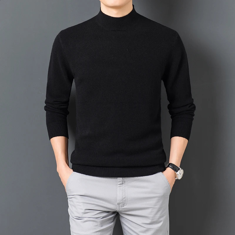 Mens Sweater Solid Color Warm Comfortable Long Sleeved Pullover Long Sleeved Mock Neck Sweater 241105