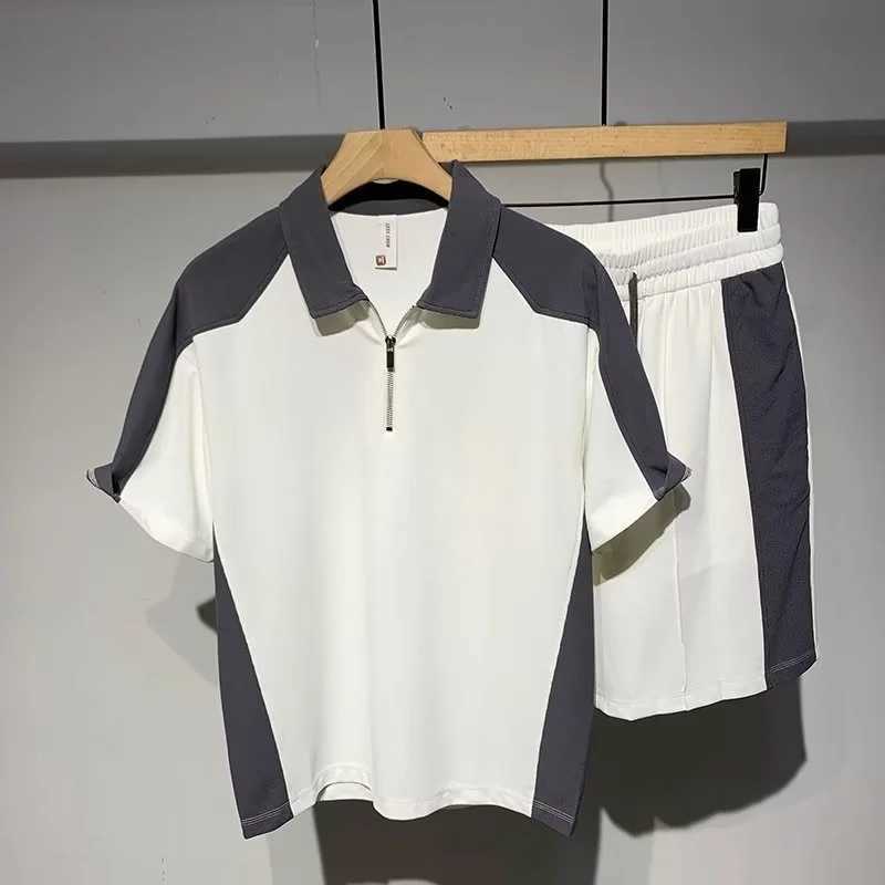 Summer mens loose shirt and shorts two-piece set mens casual shorts and shorts set Korean luxury clothing W241104