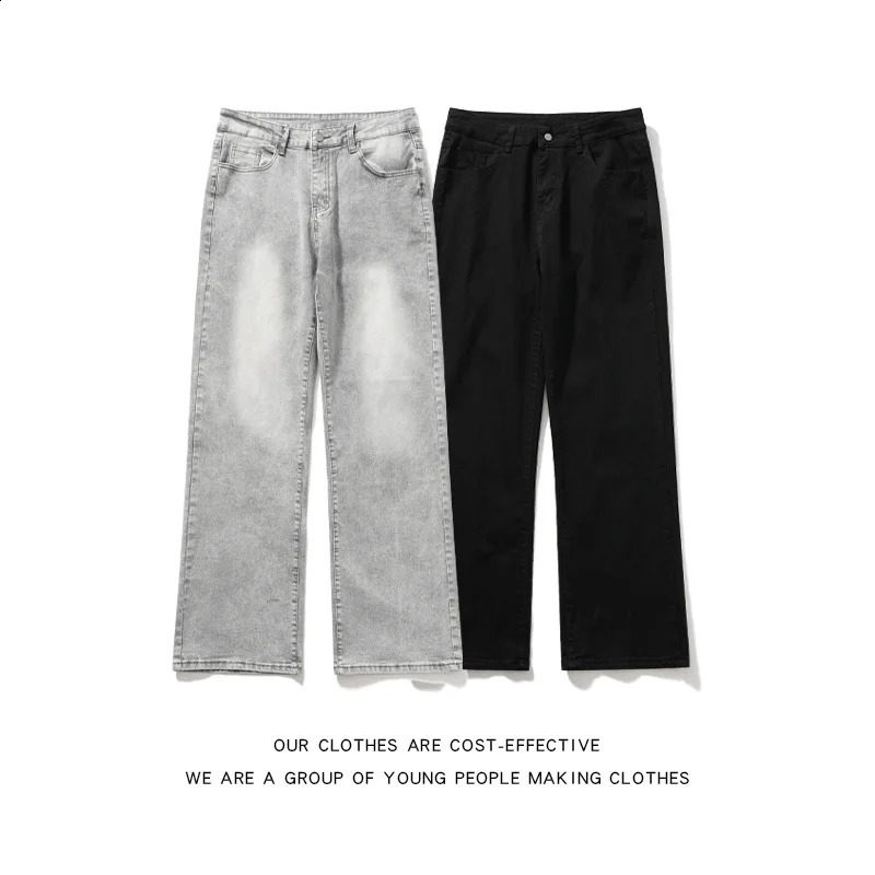 Mens Smoke Gray Jeans High Street American Vintage Vibe Baggy Denim Pants Microstretch Causal Youth Trend Trousers 241105