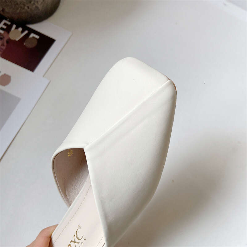 Fashionable Half Slip Slippers Spring 2023, Simple French Style Elegant Square Head With Low Heel, Wearing A Hooded Cool Slipper For Women