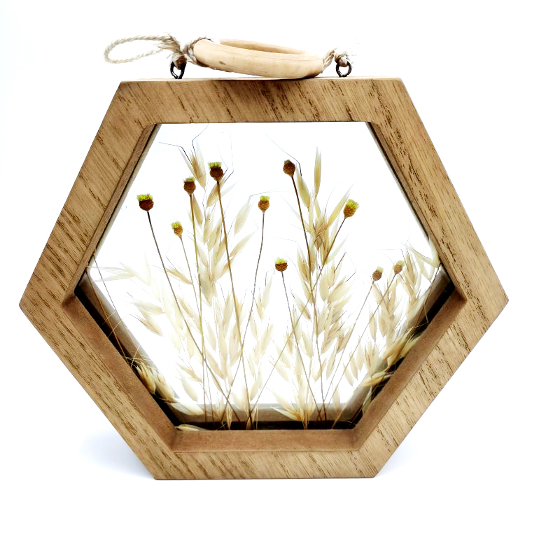 Artisan-Crafted Floral Display - Wooden Frame Pendant with Dry Flowers