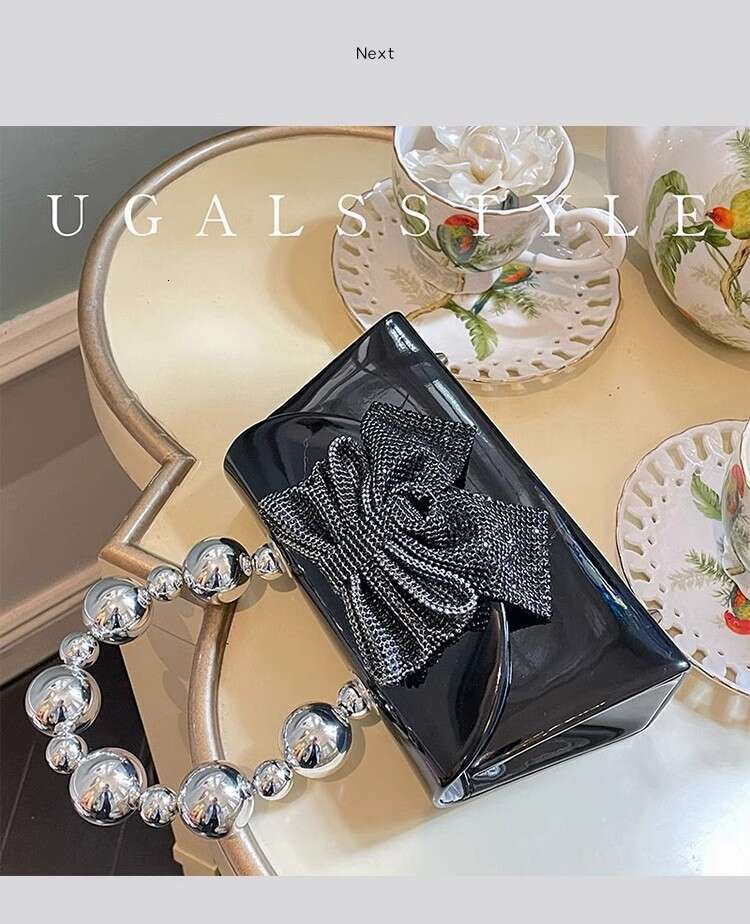 Fashion Beads Beaded Handle Women's Handbag Glitter Shiny Dia Bow Knot Evening Wedding Party Clutch Purse Shoulder Bag